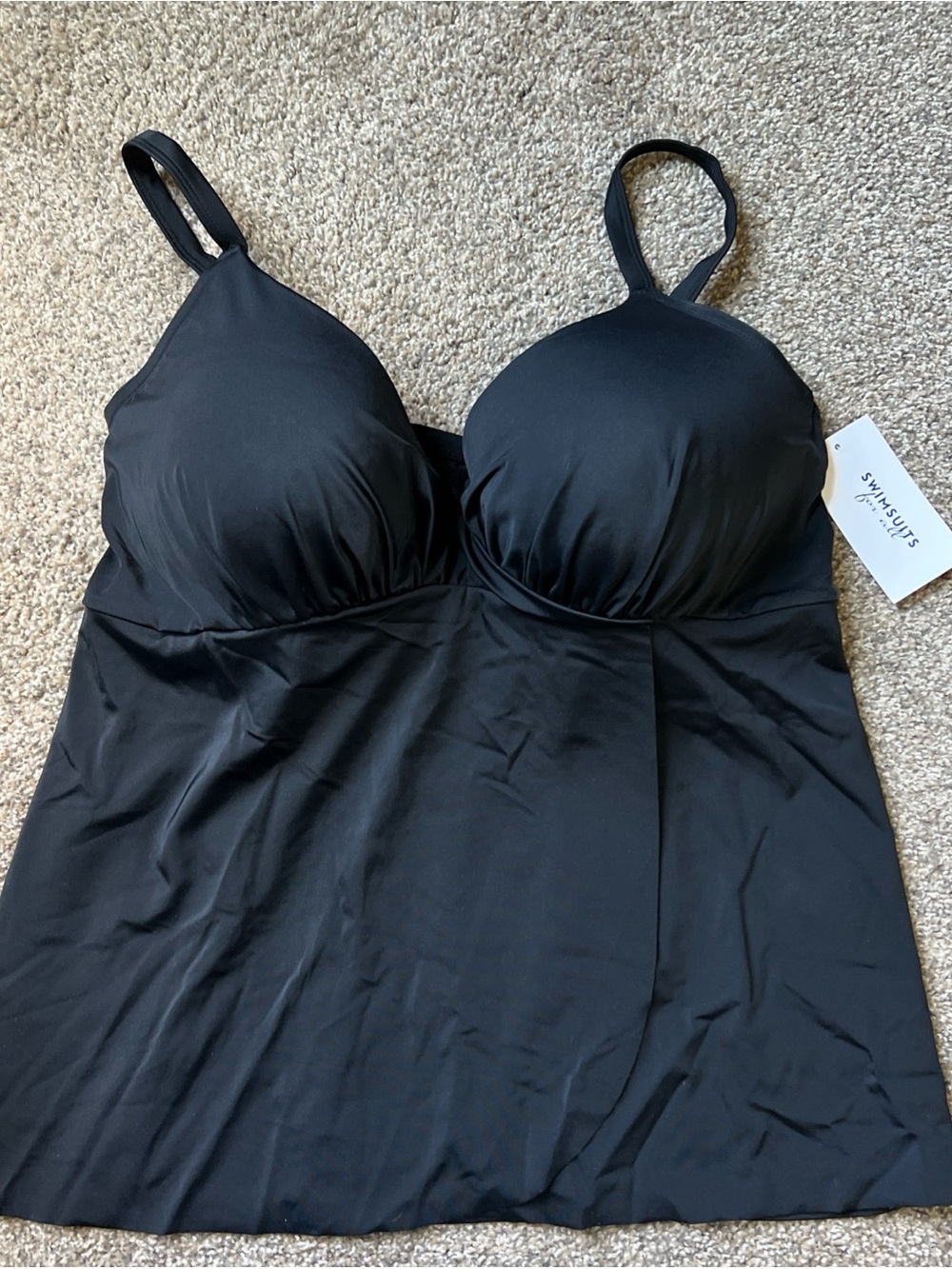 Swimsuits For All Black Flyaway Tankini Top 38 DDD